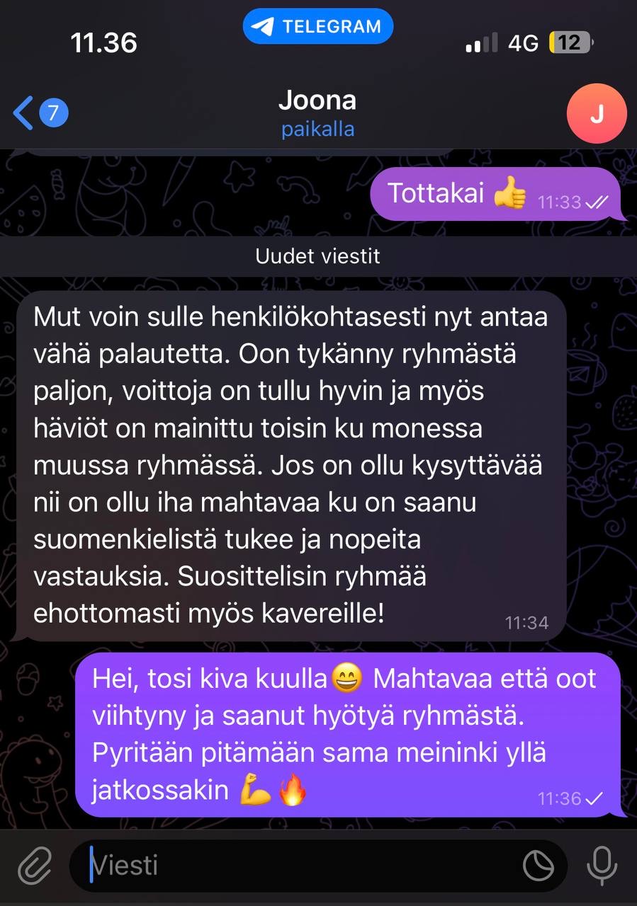Asiakkaan palaute Telegramissa