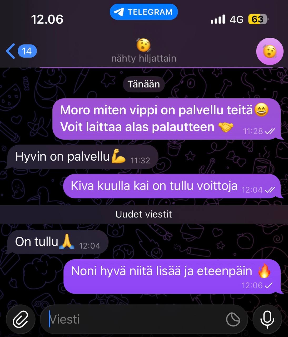 Asiakkaan palaute Telegramissa